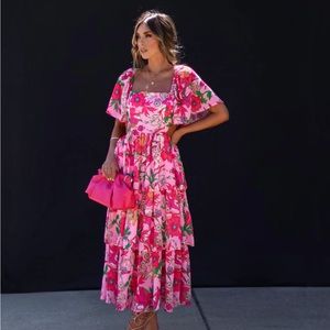 NWOT MILLIE FLORAL TIERED CUTOUT MIDI DRESS - XL🌺